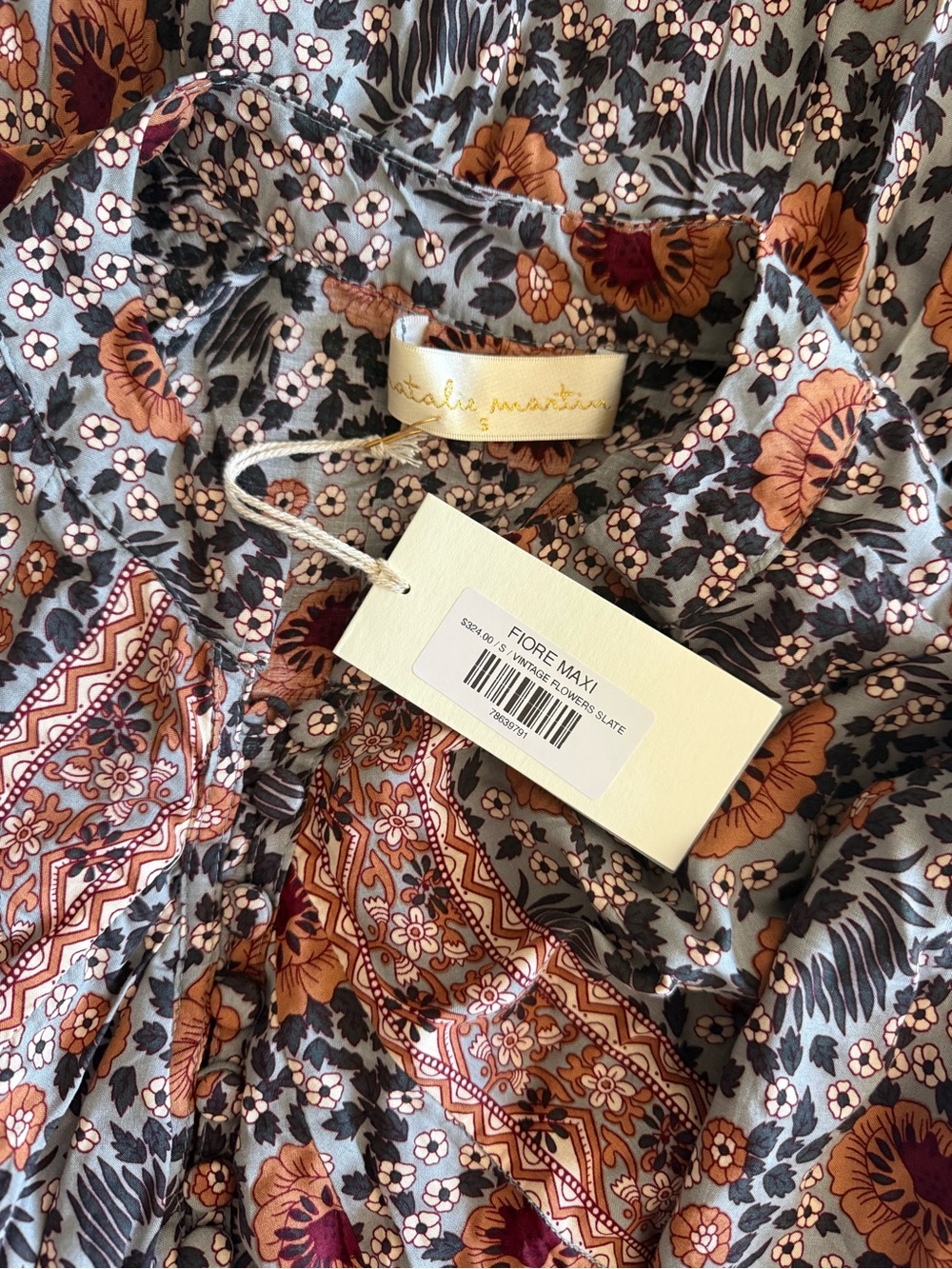 Natalie Martin Fiore Maxi Dress Vintage Flowers Slate NWT - Picture 3 of 7